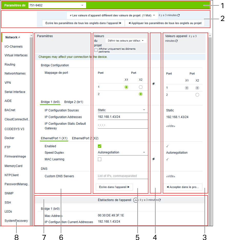 Vue « Paramètres »