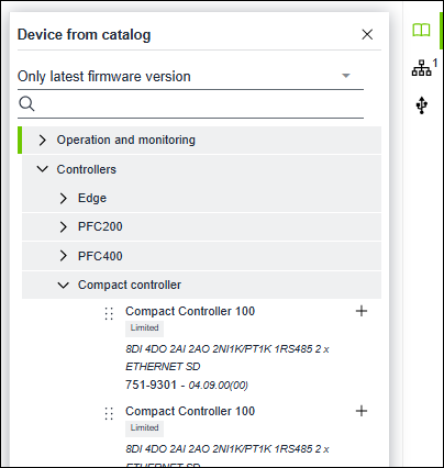 “Device from Catalog” Product Selection