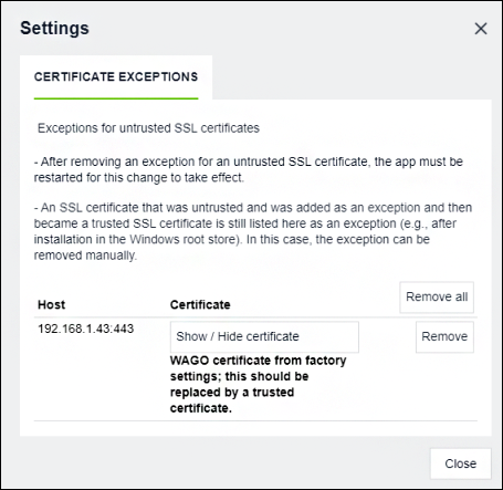 Certificate Exceptions