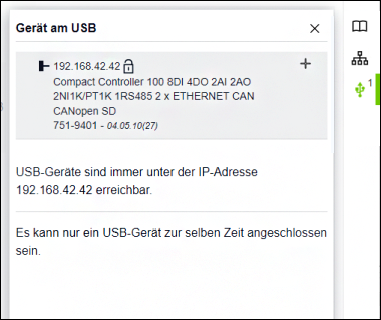 Produktauswahl „Geräte am USB“