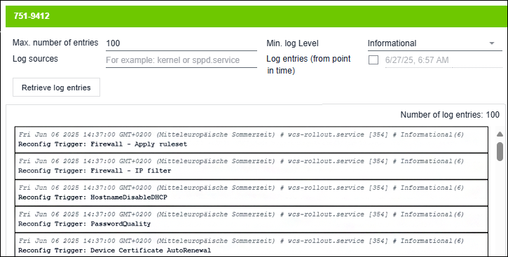 “Device log” View