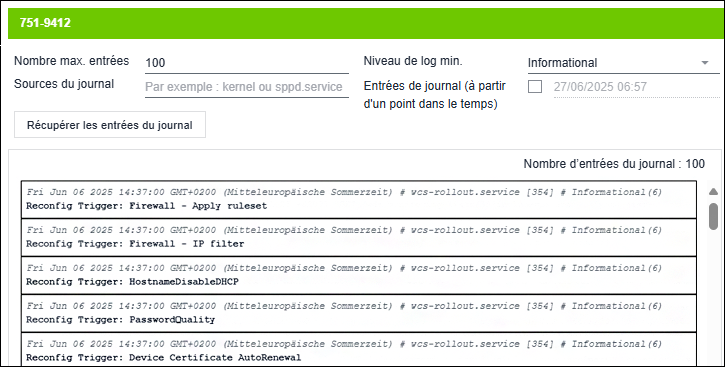 Vue « Journal de l'appareil »