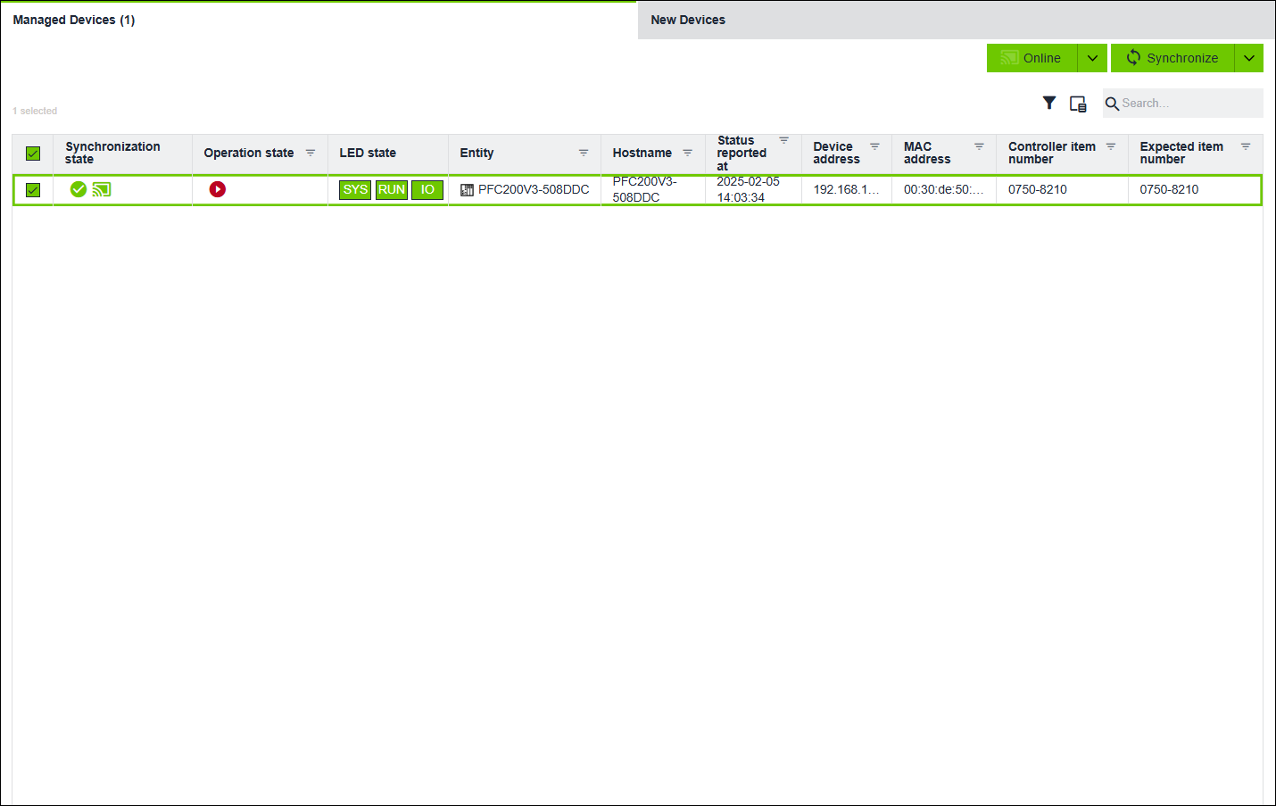 Side Menu > “Devices” Menu Item > “Managed Devices” Tab