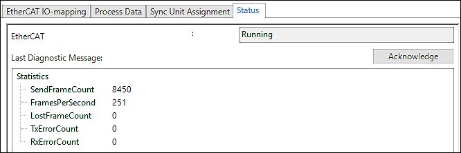 “Status” Tab in the EtherCAT Fieldbus Configurator