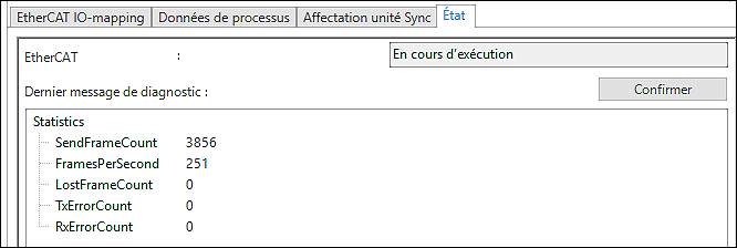 Onglet « Status » dans le configurateur de bus de terrain EtherCAT