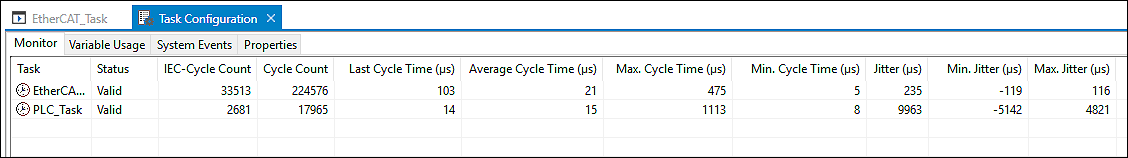 e!COCKPIT Settings under Program Structure > Application > Task Configuration