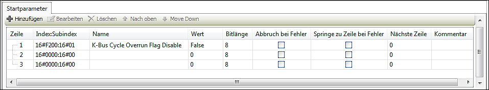 EtherCAT-Datenpunktkonfigurator - Startparameter