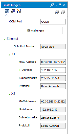 Konfigurierte EtherNet/IP-Schnittstelle