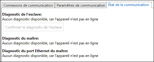 Configurateur de bus de terrain - Onglet « Etat de la communication »