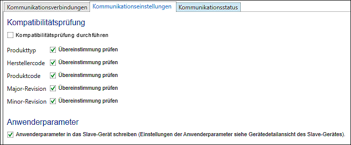 Feldbuskonfigurator – Register „Kommunikationseinstellungen”