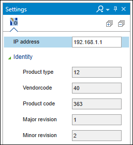 “Settings” Control Panel – “EtherNet/IP” Tab