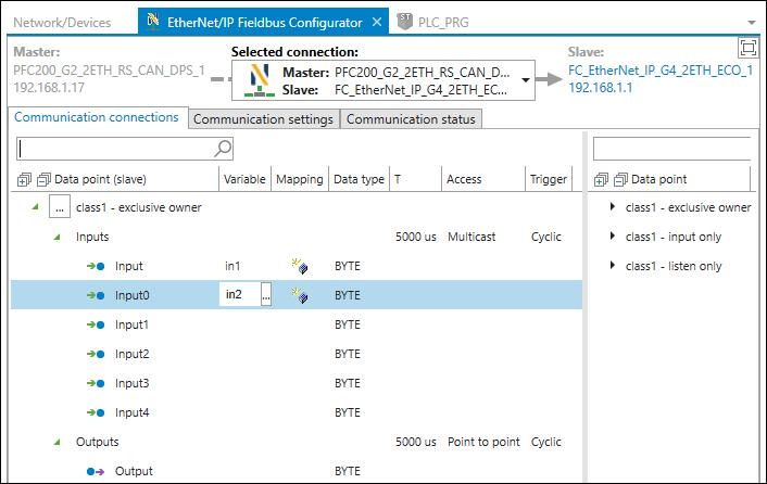 Fieldbus Configurator – “Communication Connections” Tab