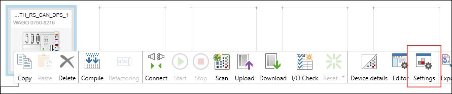 Opening the “Settings” Panel