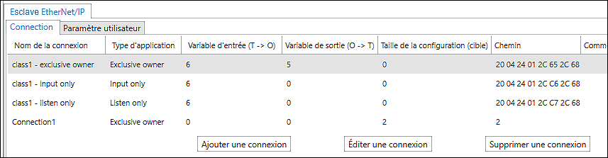 Configurateur de points de données - Onglet « Connexion »