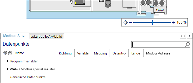 Modbus-Datenpunktkonfigurator – Register „Modbus-Slave“