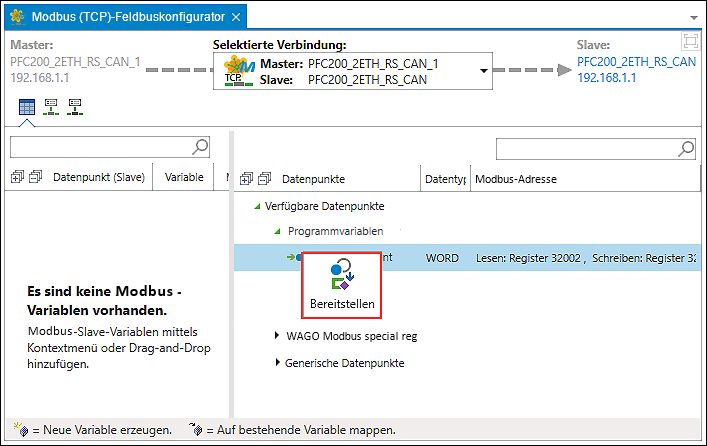 Slave-Datenpunkt für Master bereitstellen