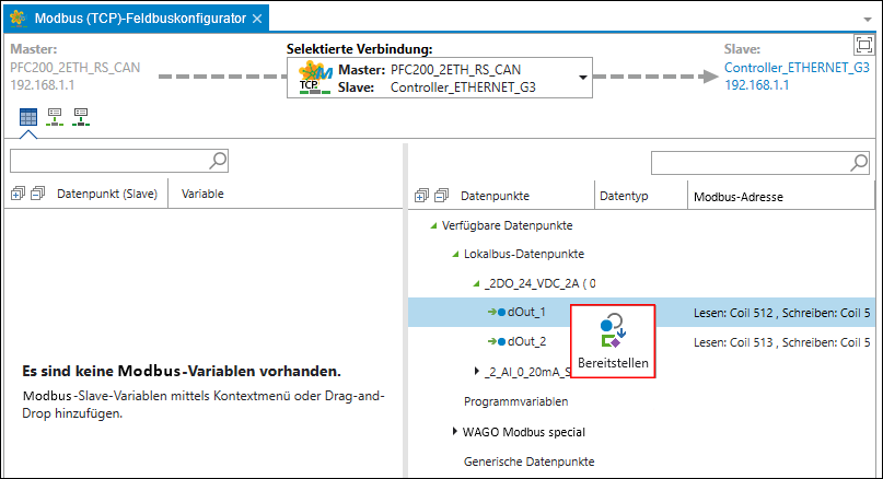 Slave-Datenpunkt für Master bereitstellen