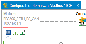 Onglet dans le configurateur de bus de terrain Modbus