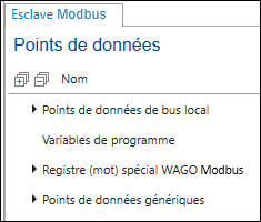 Points de données Modbus