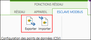 Importer/exporter des points de données d'esclave dans le configurateur de points de données