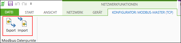 Kommunikationsverbindung im Feldbuskonfigurator importieren/exportieren