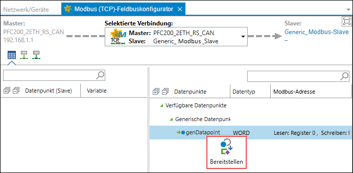 Slave-Datenpunkt für Master bereitstellen