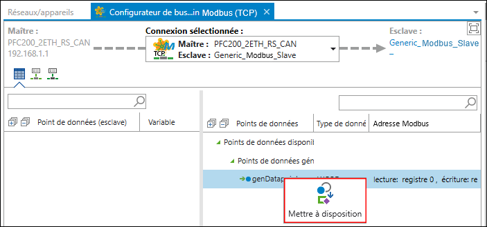 Mettre le point de données d'esclave à la disposition du maître