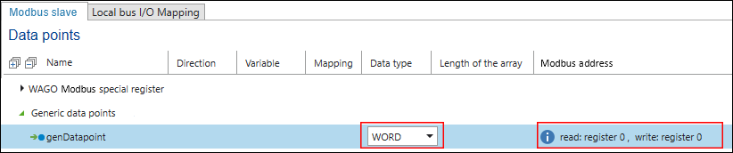 Select Data Type and Modbus Address
