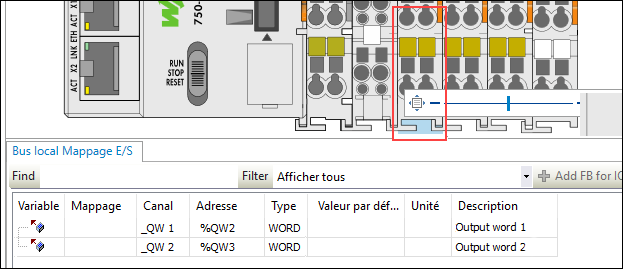 Sélectionner le module d'E/S
