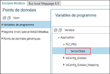Sélectionner la variable à partir de l'application