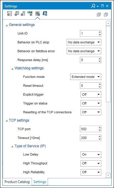 “Settings” Panel