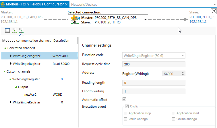 Modbus Fieldbus Configurator – “Modbus Communication Channels” Tab
