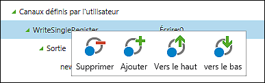 Menu contextuel Canaux de communication Modbus
