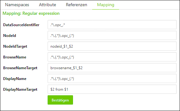 Register „Mapping“ (hier bei Auswahl eines Objektes)