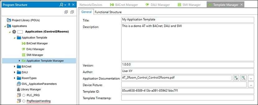 IEC Development Environment: Program Structure and Workspace of the Application Template Manager