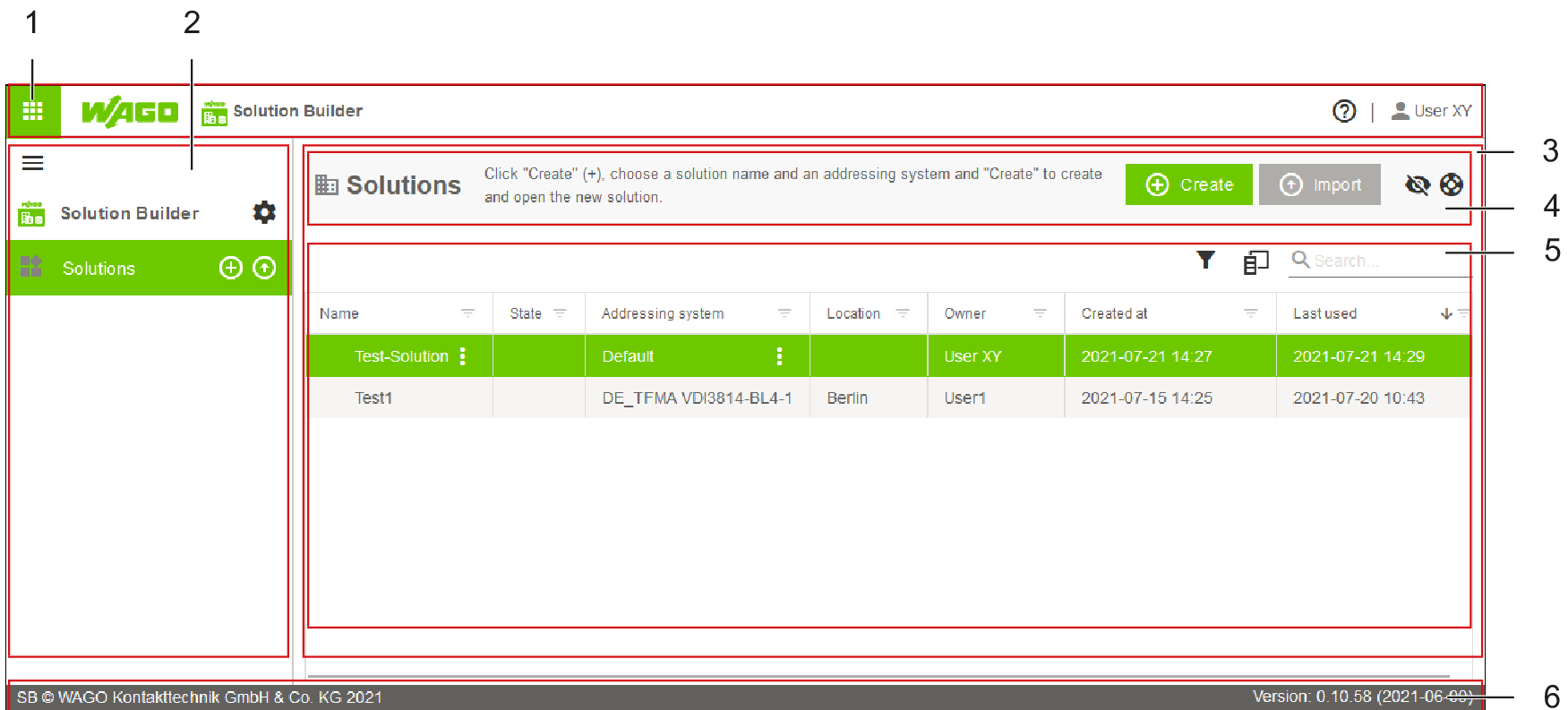 Basic Structure of the WAGO Solution Builder Software Graphical User Interface – Main Areas