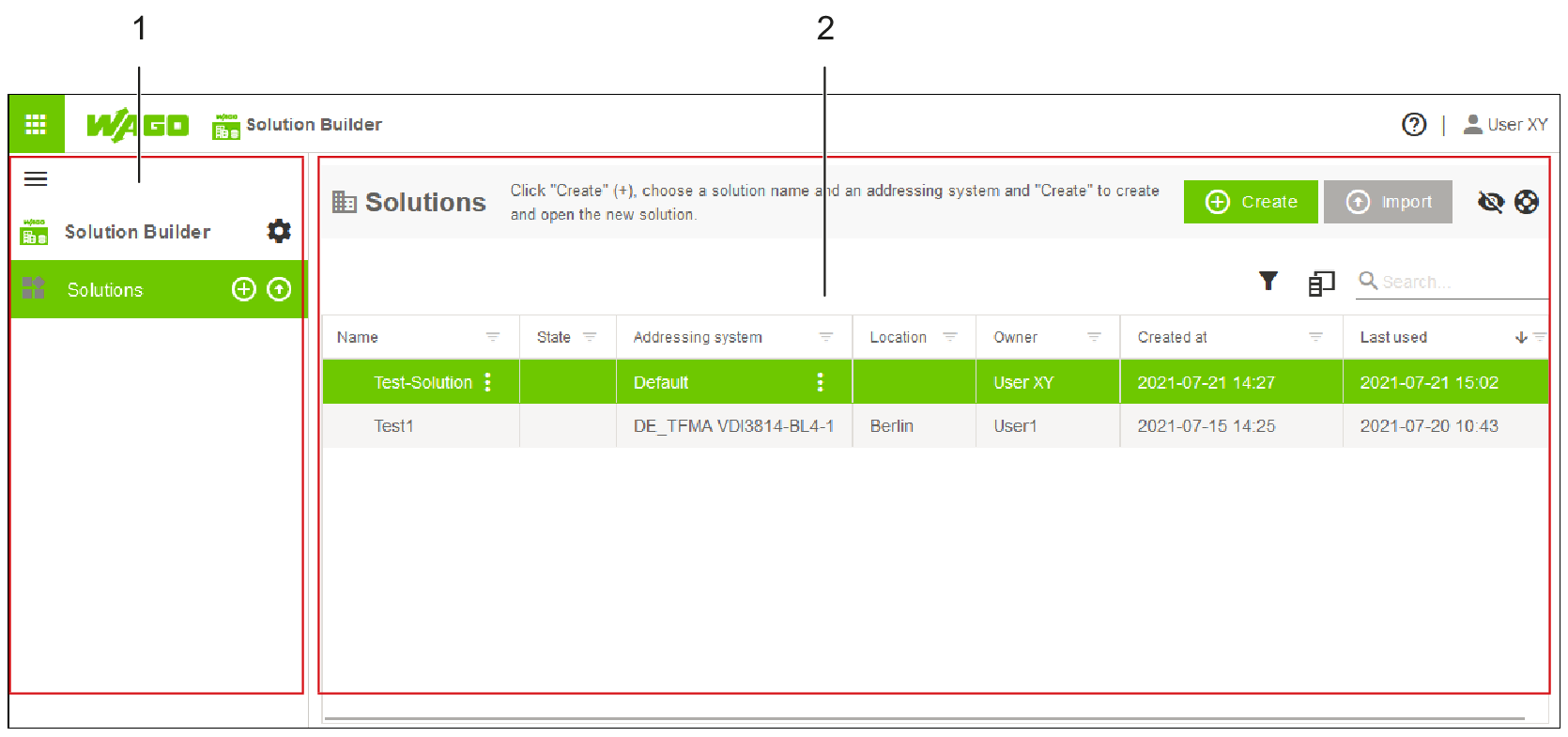 Structure of the User Interface in the “Start Screen” Area