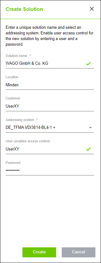 Side Menu > “Create Solution” Dialog