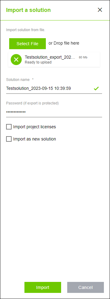 Side Menu > “Import Solutions” Dialog