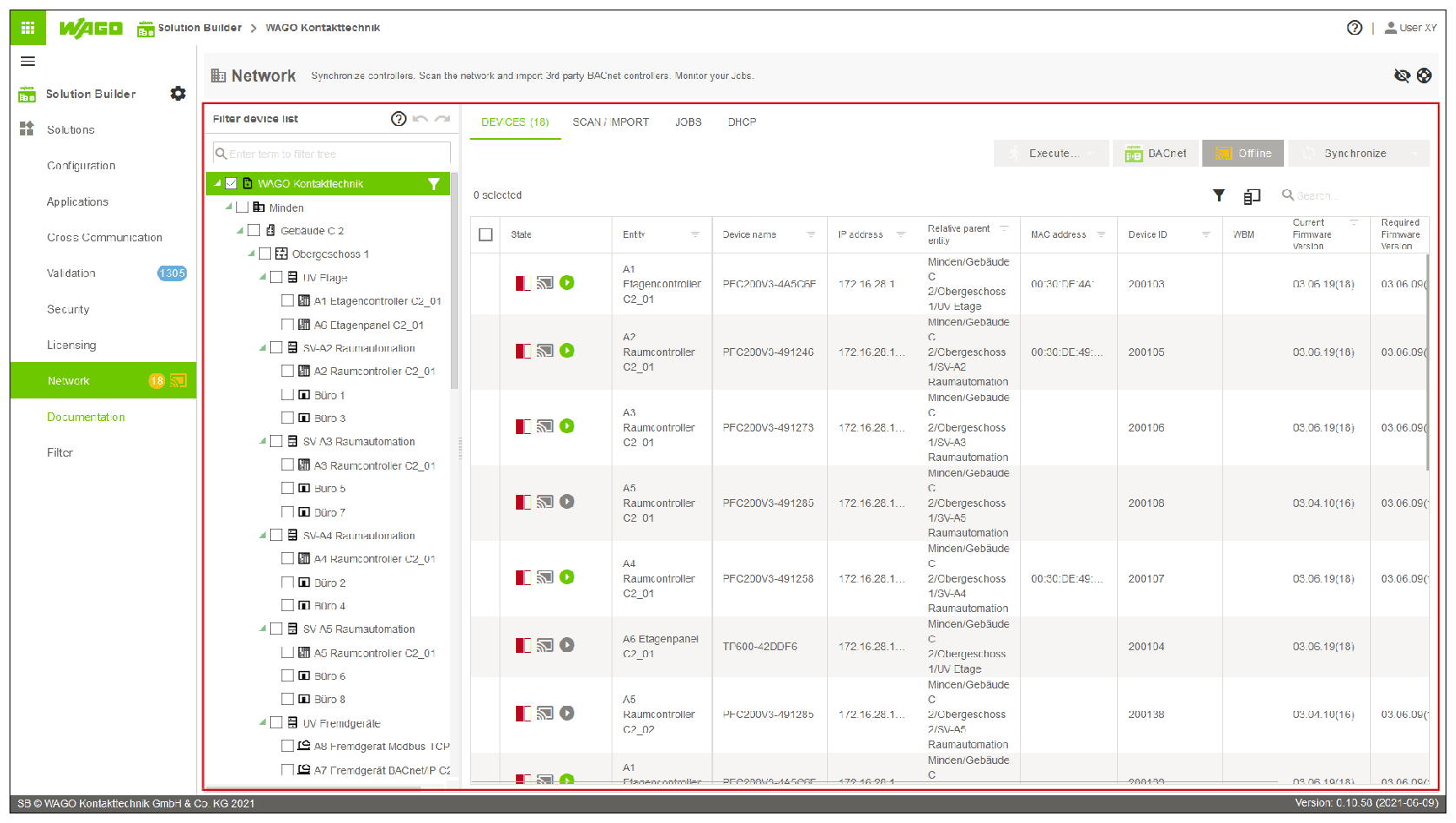 Workspace > Action Area > Example “Menu Item” “Network”