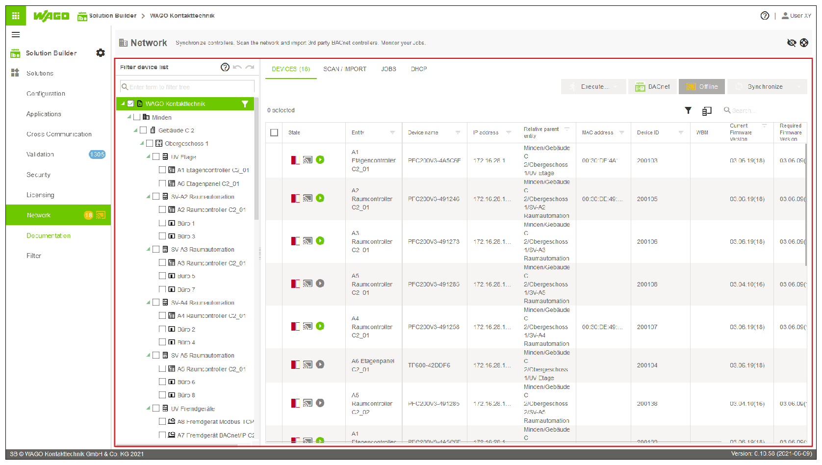 Zone de travail > Zone d'action > Exemple "Élément de menu" "Réseau"