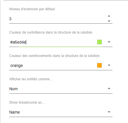 Menu latéral > Paramètres > Zone "Paramètres de l'arborescence"