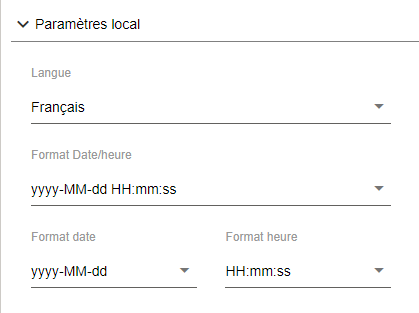 Menu latéral > Paramètres > Zone "Paramètres régionaux"