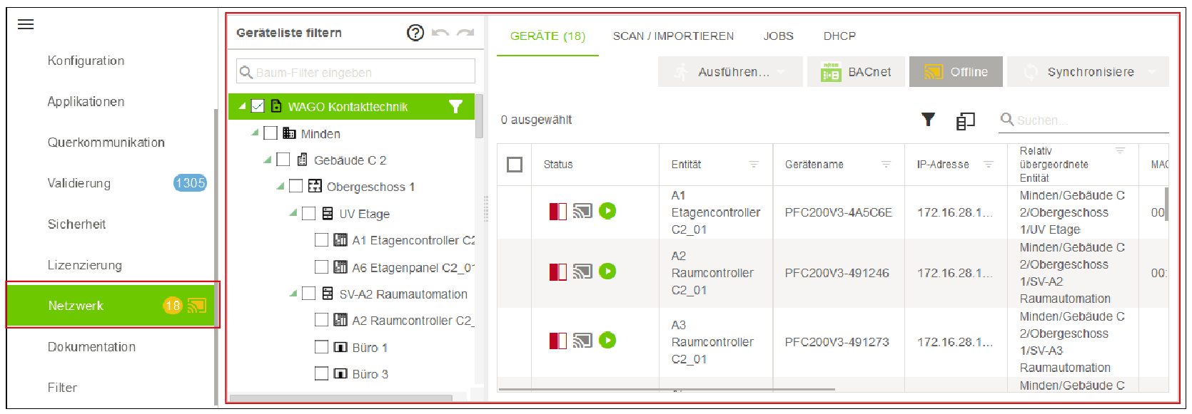 Seitenmenü > Menüpunkt „Netzwerk“