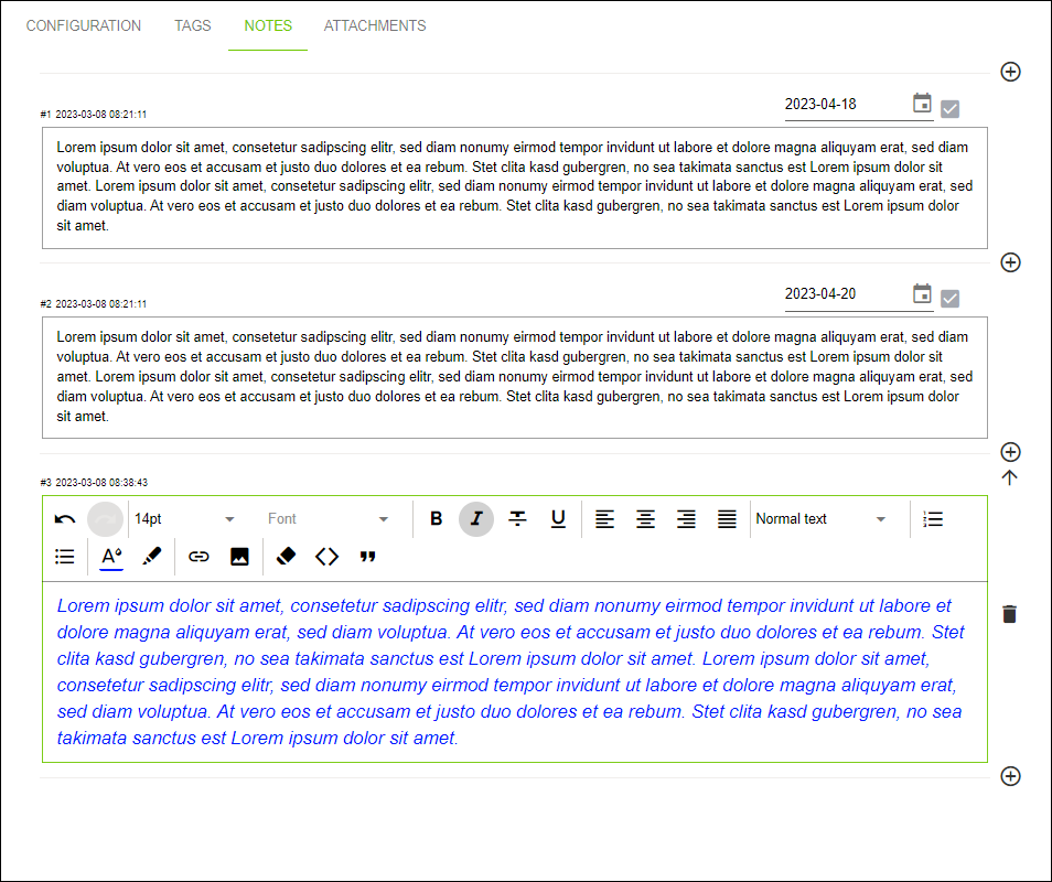 Side Menu > “Configuration” Menu Item > “NOTES“ Tab