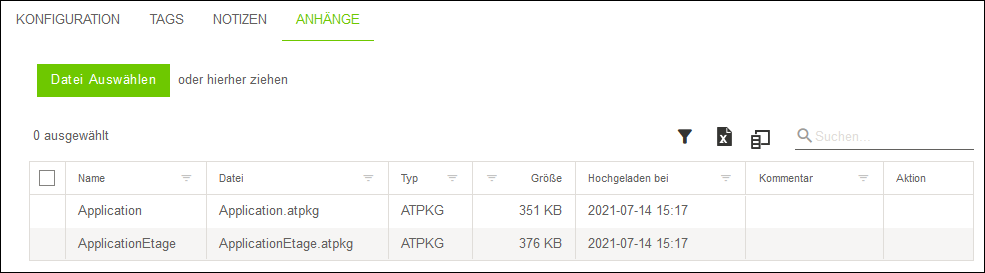 Seitenmenü > Menüpunkt „Konfiguration“ > Register „ANHÄNGE“