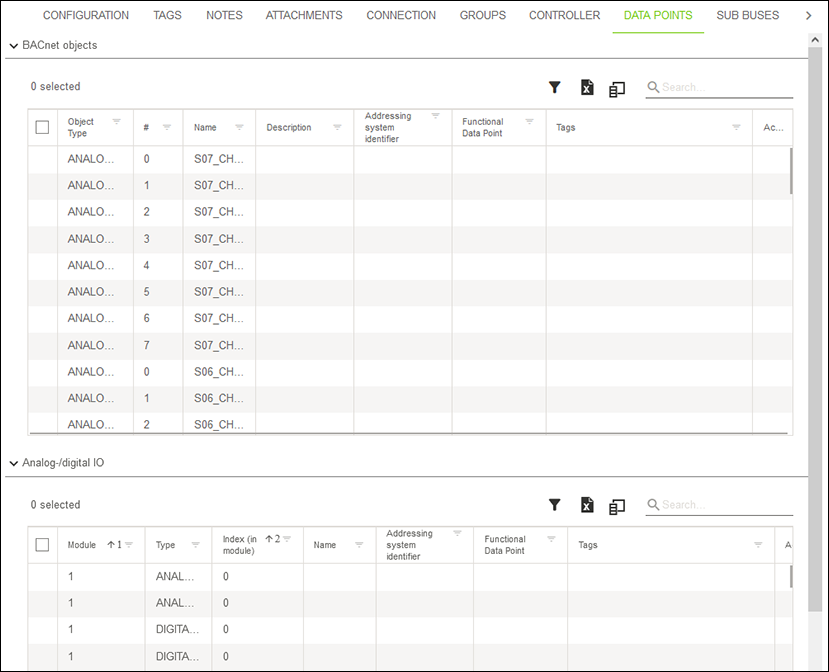 Side Menu > “Configuration” Menu Item > “DATA POINTS“ Tab (Example Figure)