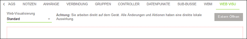 Seitenmenü > Menüpunkt „Konfiguration“ > Register „WEB VISU“