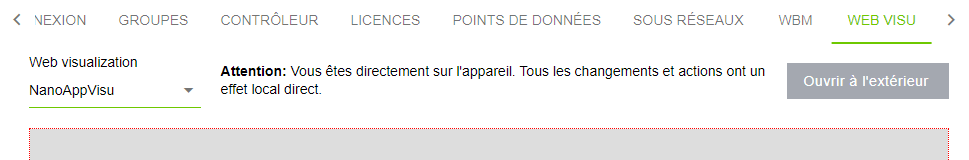 Menu latéral > Point de menu "Configuration" > Onglet "WEB VISU"