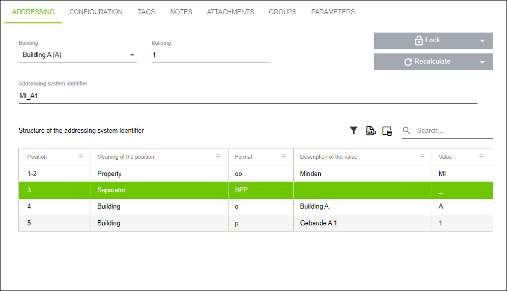 Menu latéral > Point de menu « Configuration » > Onglet « ADRESSAGE »